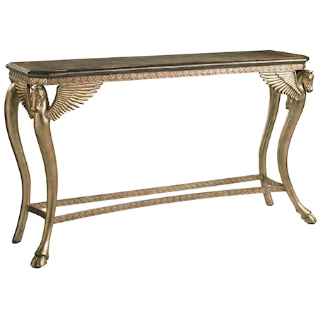 Wings of Pegasus Aluminum Cast Console Table with Alligator Embossed Cast Stone